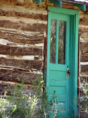 green door in cabin