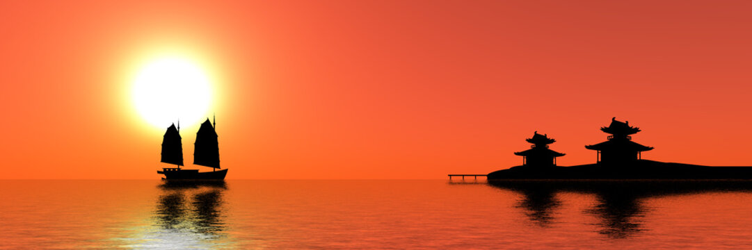 red sunset in southeast asia