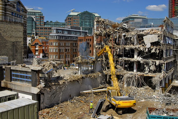 Demolition site in the City of London. Concept, construction and regeneration.