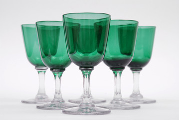 a set of victorian bristol green wine glasses
