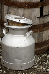 vintage barrel and milk bucket
