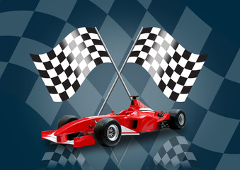 red formula one car and flag © Akhilesh Sharma