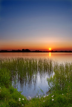 sunset by the lake