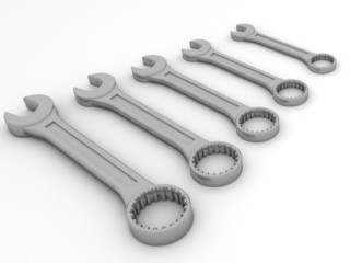 five spanners. 3d