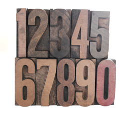 numbers in old letterpress wood type