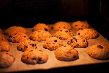 chocolate chip cookies in oven