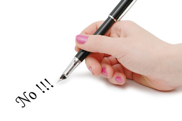 hand holding pen isolated on white background