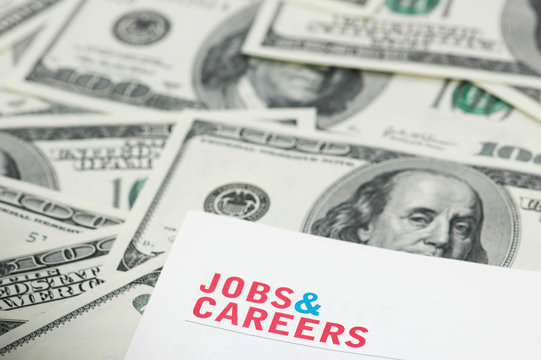 employment concept - "job and careers" words over dollars