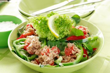 healthy food, salad with tunny