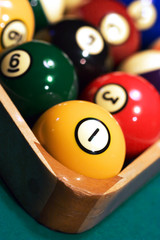 racked billiard balls - close up