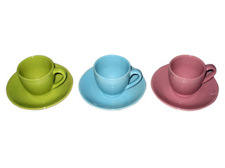 trois tasses colorées