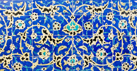 tiled background, oriental ornaments from isfahan mosque, iran