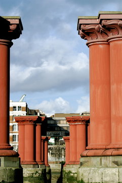 Pillars Of Old Blackfriars Railway Bridge In Thame