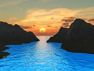 Deurstickers Zonsondergang aan zee mount sunset