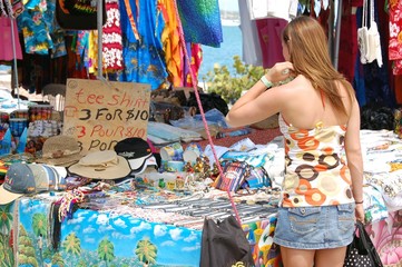 tourist shopping in an outdoor market