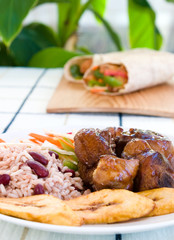 stewed chicken with rice and vegetables - jamaican