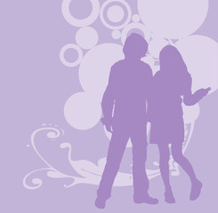 Plakat illustration of an urban scene with couple silhouettes