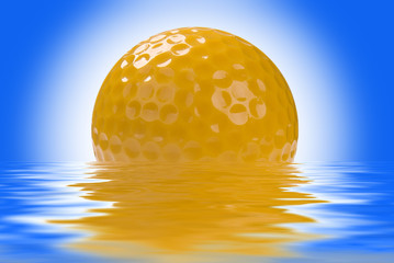 golf ball with water reflection