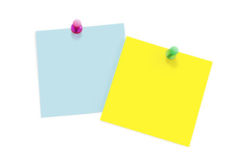 post-it notes with push pins (isolated on white)