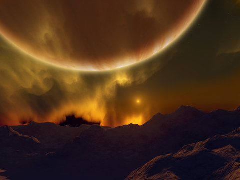tramonto da una luna distante