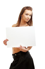 Fototapeta premium lovely girl holding blank sign board