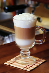 hot chocolate with milk cream in cafe