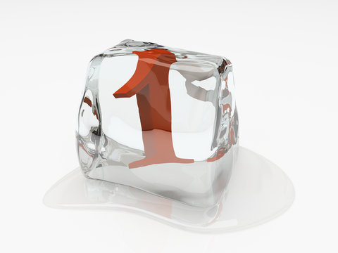 Numeral One In Ice Cube 3d Rendering