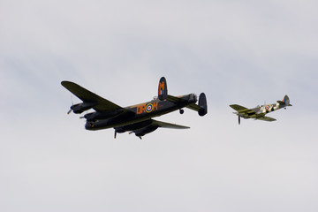 Battle of Britain Memorial flight Avro Lancaster bomber and Supermarine Spitfire flypast