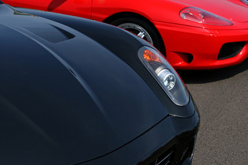 black and red supercar hood