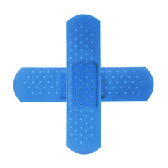 2 blue bandages making blue cross