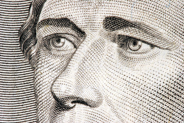 alexander hamilton close up from 10 dollar bill