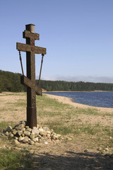cross at the lake