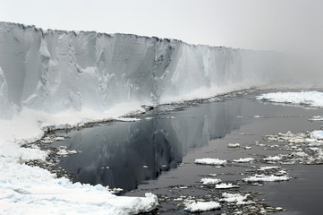 antarctic ice shelf in mists