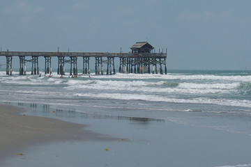 beach scene with pier