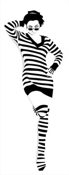 woman in black and white striped dress clip art preview