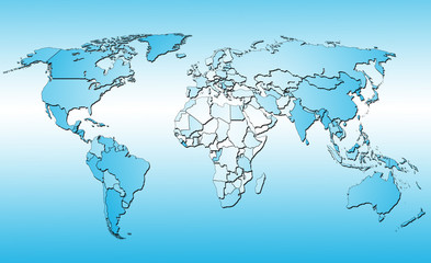World map with all countries. Blue background