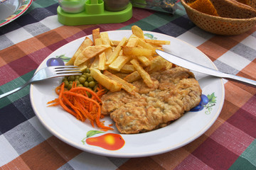 chicken cutlet and french fries