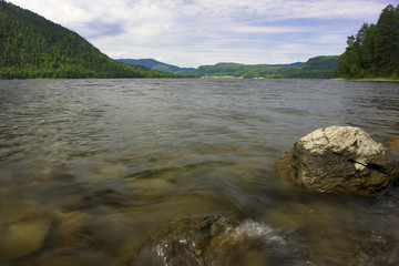 lake in woody mountain