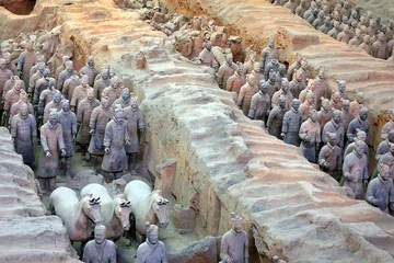 Rolgordijnen terracotta leger in formatie in xian, china © chris jewiss