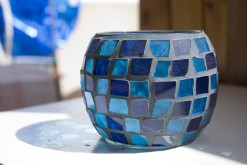 blue glass vase