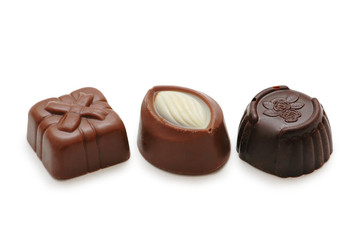 three chocolates isolated on the white background