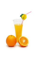oranges and juice  isolated on the white