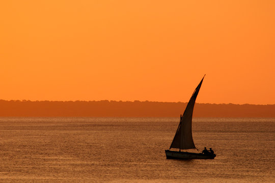 mozambican dhow at sunset