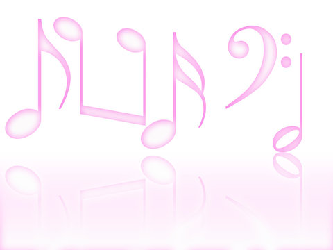 pink music notes with reflection