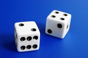 dice on blue