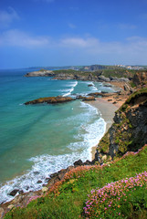 Fototapeta premium Rocky shore in Newquay, Cornwall, UK