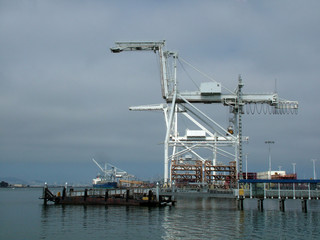 Fototapeta premium Industrial construction cranes at Oakland harbor