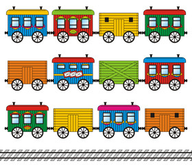 Toy train set - freight, mail, passenger cars and track