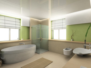 Fototapeta na wymiar Modern interior. 3D render. Bathroom. Exclusive design.