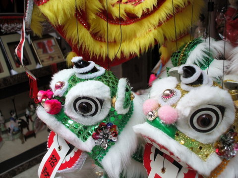 Chinese dragon puppets celebrating the Chinese New Year holiday